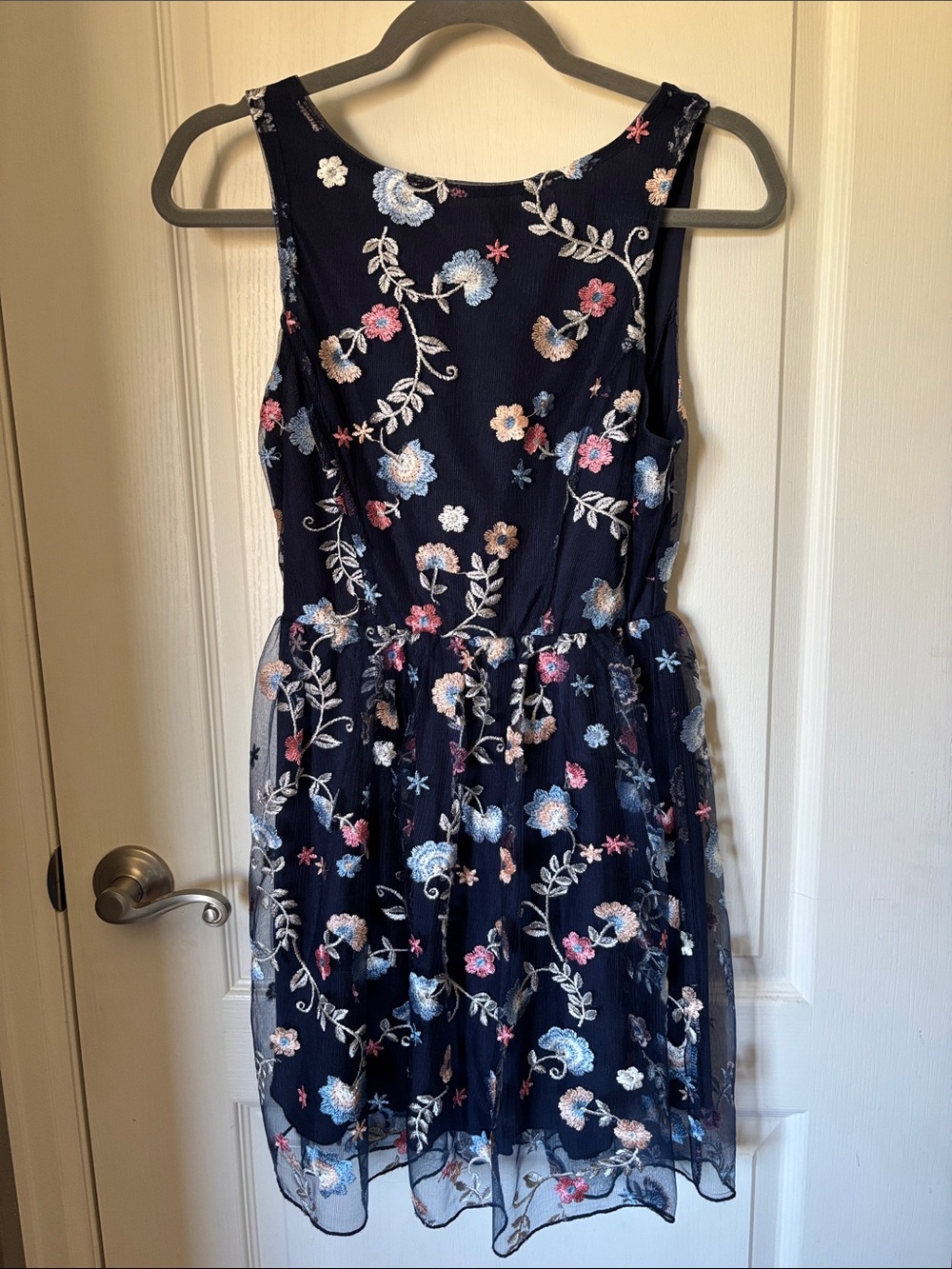 Speechless Floral Embroidered Mesh Dress Navy XS